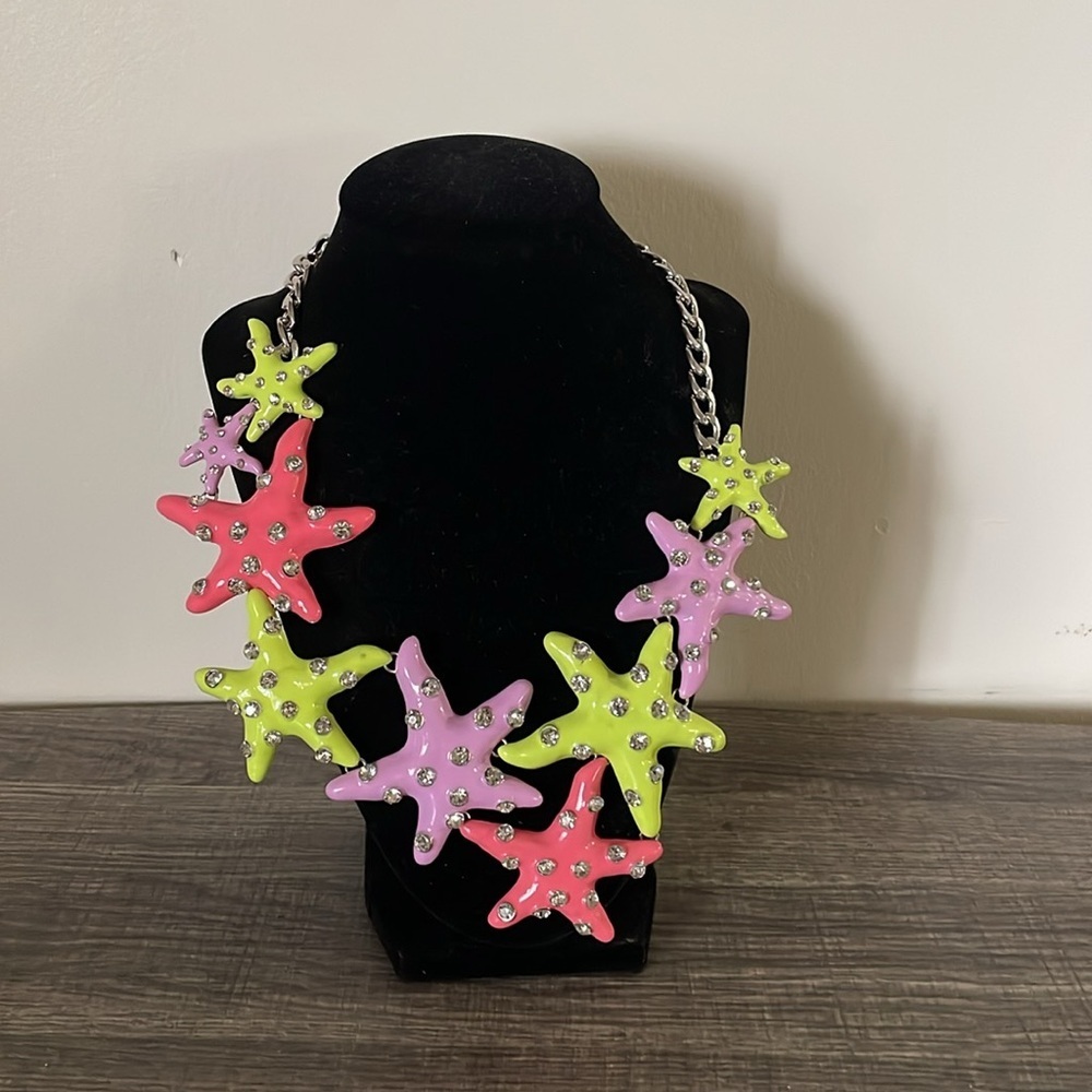 Colorful Rhinestone Large Starfish Necklace - Picture 6 of 14